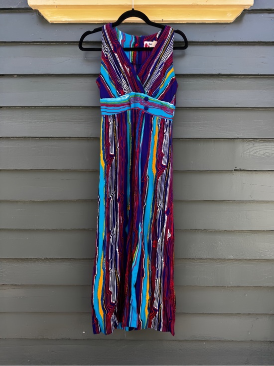Vintage Dresses & Skirts - 70s Vintage Holo Holo Hawaiian Barkcloth Maxi Dress Sz Sm